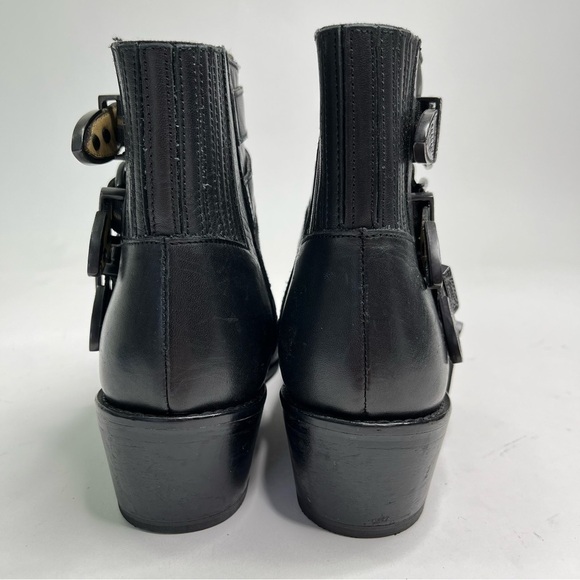 TOGA Pulla Black Leather Western Metal Buckle Ankle Boots Festival Booties - Picture 4 of 16